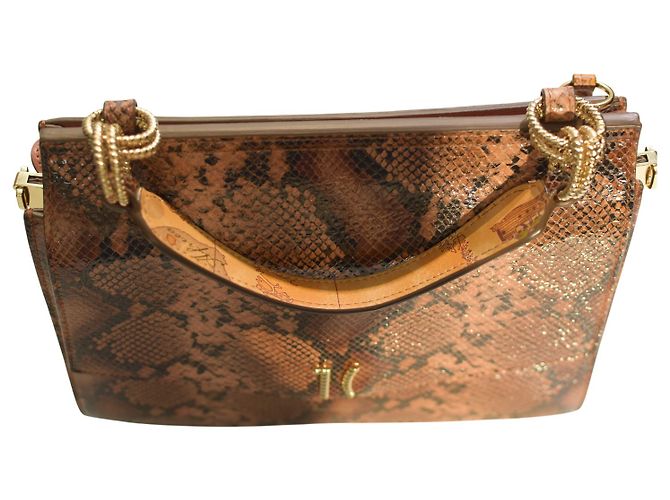Autre Marque Alviero Martini 1ª Classe Python Print Lederhandtasche / Umhängetasche Braun Goldene Hardware - Ansicht 4