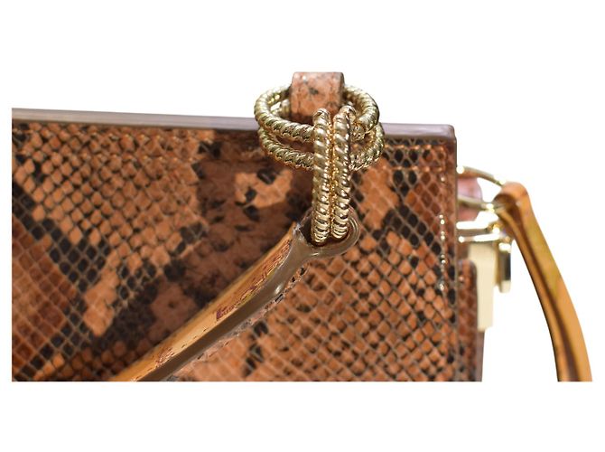 Autre Marque Alviero Martini 1ª Classe Python Print Lederhandtasche / Umhängetasche Braun Goldene Hardware - Ansicht 6