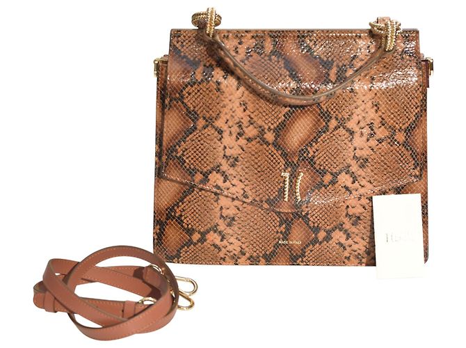Autre Marque Alviero Martini 1ª Classe Python Print Lederhandtasche / Umhängetasche Braun Goldene Hardware - Ansicht 8