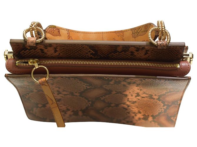 Autre Marque Alviero Martini 1ª Classe Python Print Lederhandtasche / Umhängetasche Braun Goldene Hardware - Ansicht 9