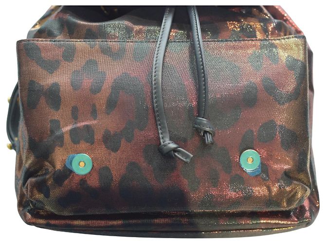 Zaino in pelle metallica con stampa leopardata Virtus di Gianni Versace con logo V barocco dorato Multicolore - vista 17