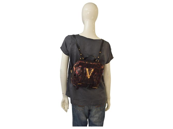 Zaino in pelle metallica con stampa leopardata Virtus di Gianni Versace con logo V barocco dorato Multicolore - vista 18