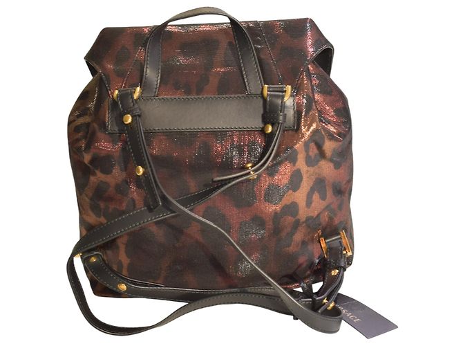 Zaino in pelle metallica con stampa leopardata Virtus di Gianni Versace con logo V barocco dorato Multicolore - vista 2