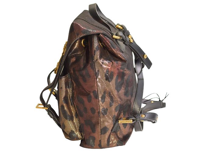 Zaino in pelle metallica con stampa leopardata Virtus di Gianni Versace con logo V barocco dorato Multicolore - vista 4