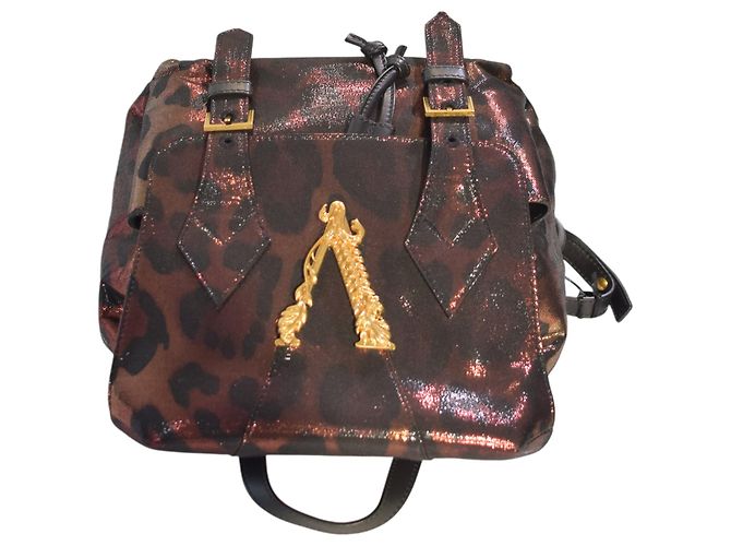 Zaino in pelle metallica con stampa leopardata Virtus di Gianni Versace con logo V barocco dorato Multicolore - vista 5