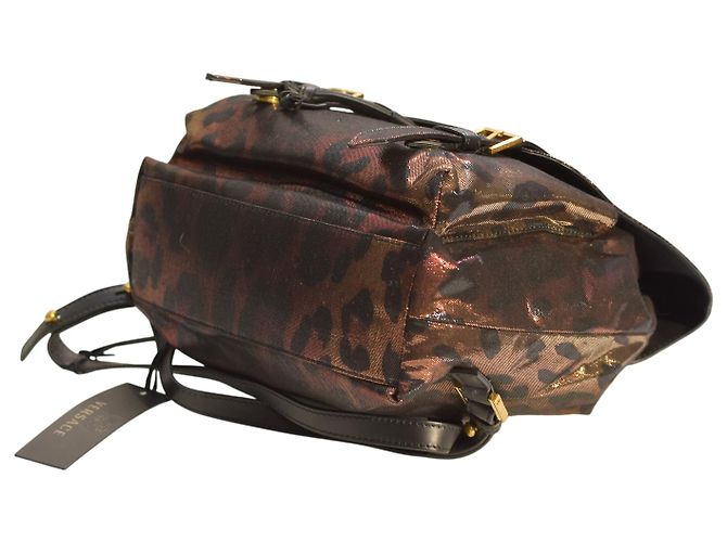 Zaino in pelle metallica con stampa leopardata Virtus di Gianni Versace con logo V barocco dorato Multicolore - vista 8