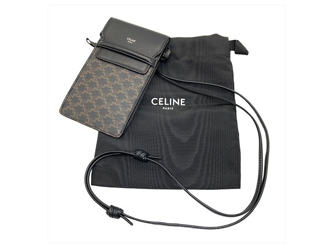 Céline Borsa a spalla con pochette mobile in tela e pelle di agnello Celine Triomphe Nero - vista 10
