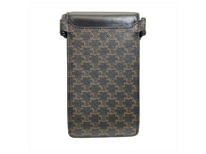 Céline Borsa a spalla con pochette mobile in tela e pelle di agnello Celine Triomphe Nero - vista 4