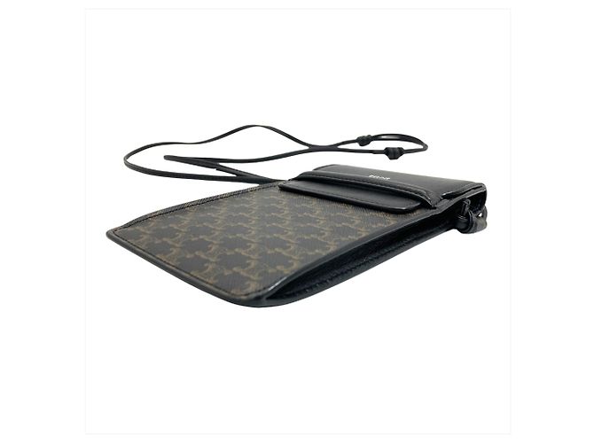 Céline Borsa a spalla con pochette mobile in tela e pelle di agnello Celine Triomphe Nero - vista 6