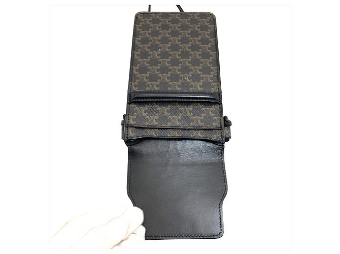 Céline Borsa a spalla con pochette mobile in tela e pelle di agnello Celine Triomphe Nero - vista 7