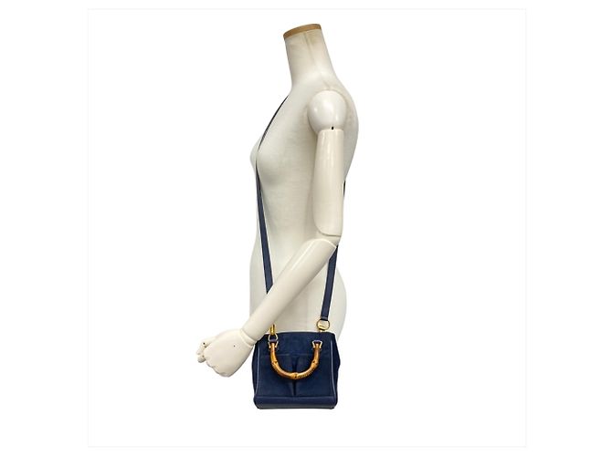 Borsa a Spalla Mini Bamboo di Gucci Blu navy - vista 2