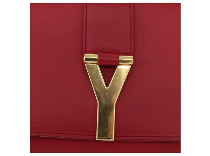 Borsa Clutch Y Line in pelle rossa e oro SAINT LAURENT 311213 Auth 170930 Rosso D'oro - vista 12