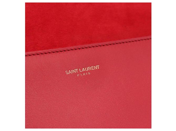 Borsa Clutch Y Line in pelle rossa e oro SAINT LAURENT 311213 Auth 170930 Rosso D'oro - vista 14