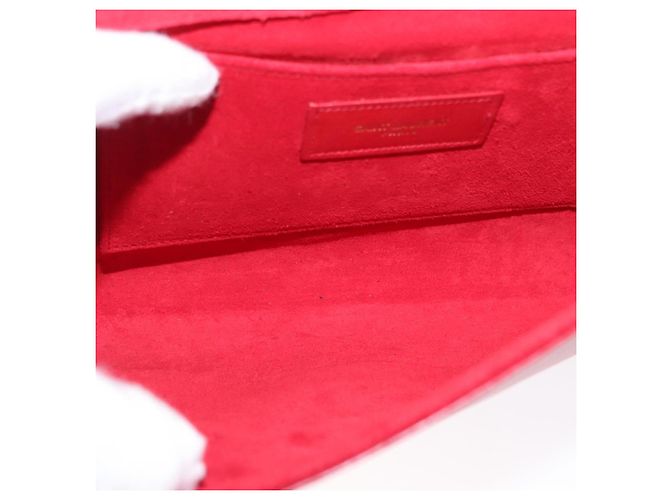 Borsa Clutch Y Line in pelle rossa e oro SAINT LAURENT 311213 Auth 170930 Rosso D'oro - vista 16