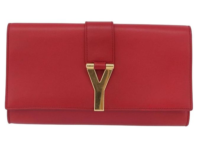 Borsa Clutch Y Line in pelle rossa e oro SAINT LAURENT 311213 Auth 170930 Rosso D'oro - vista 2