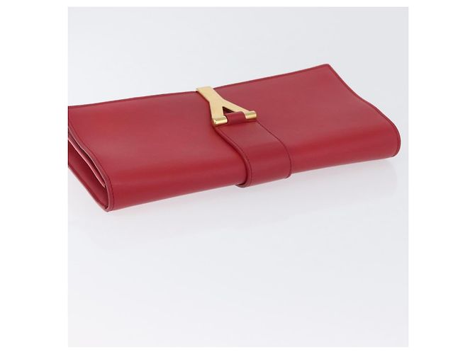 Borsa Clutch Y Line in pelle rossa e oro SAINT LAURENT 311213 Auth 170930 Rosso D'oro - vista 6