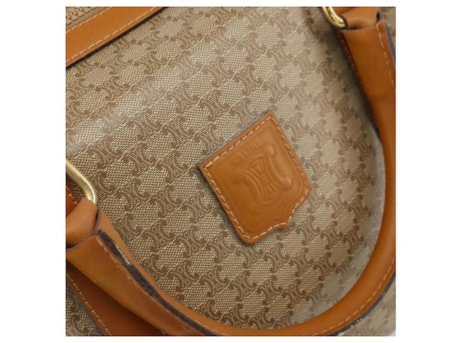 Céline Borsa a mano in tela Macadam CELINE PVC beige oro Auth ti3725 D'oro - vista 15