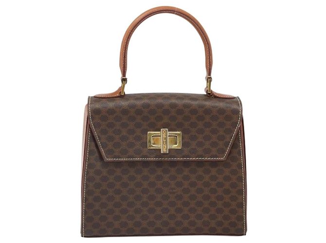 Céline CELINE Macadam Canvas Handtasche aus PVC-Leder in Braun und Gold Auth 172055 Golden - Ansicht 2