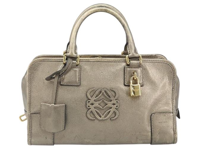 LOEWE Amazonas Borsa a Mano in Pelle Oro Auth bs33234 - vista 13