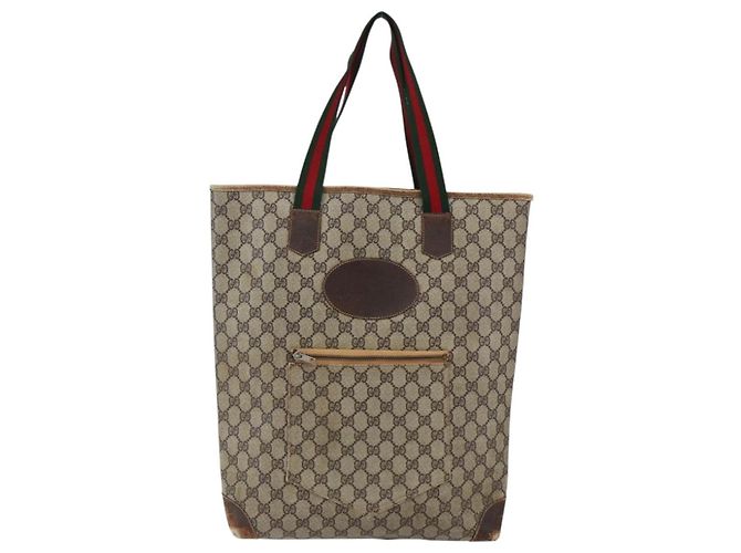 Borsa tote in PVC beige e rosso della linea Sherry GG Supreme di GUCCI Auth ti3662 - vista 2
