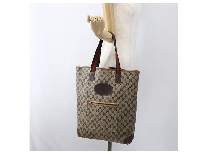 Borsa tote in PVC beige e rosso della linea Sherry GG Supreme di GUCCI Auth ti3662 - Ansicht 20