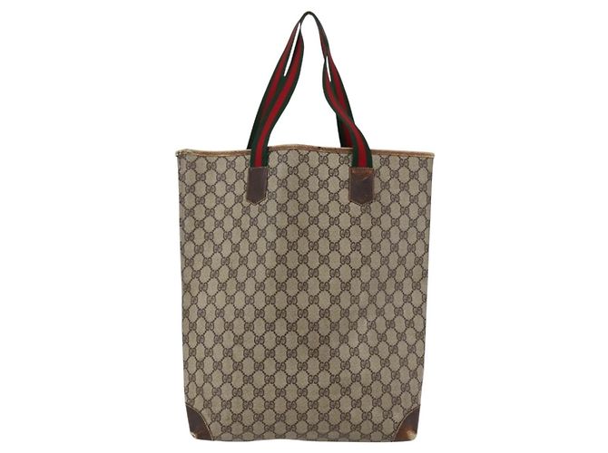 Borsa tote in PVC beige e rosso della linea Sherry GG Supreme di GUCCI Auth ti3662 - vista 3