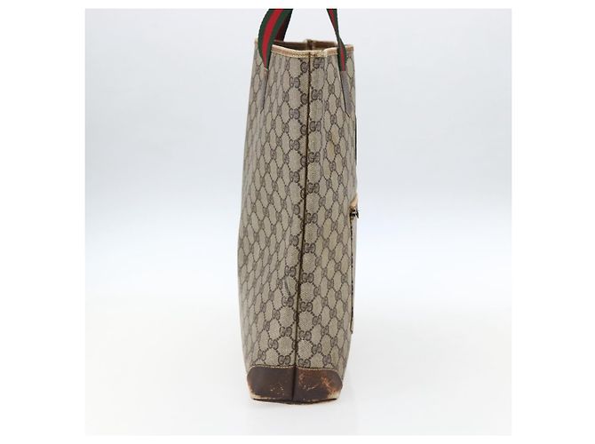 Borsa tote in PVC beige e rosso della linea Sherry GG Supreme di GUCCI Auth ti3662 - vista 4