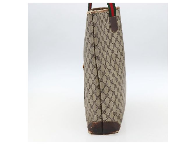 Borsa tote in PVC beige e rosso della linea Sherry GG Supreme di GUCCI Auth ti3662 - vista 5