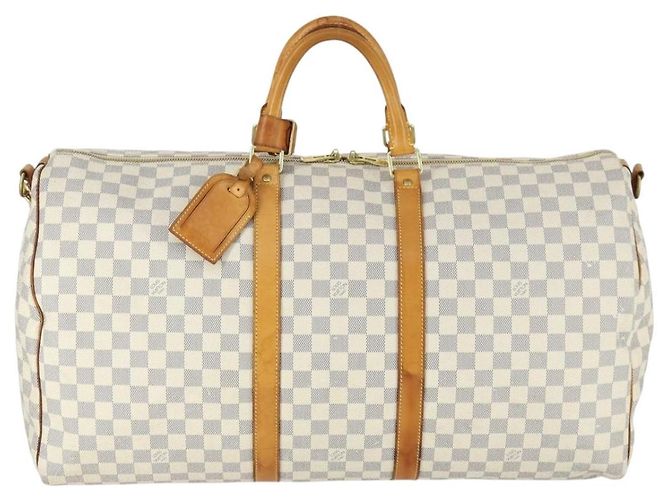 LOUIS VUITTON Borsa Boston Keepall Bandoulière 55 Damier Azur N41429 Auth 166321 - vista 13