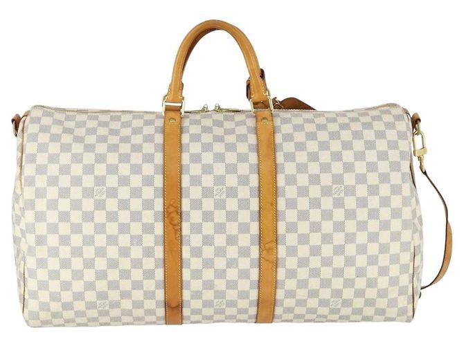 LOUIS VUITTON Borsa Boston Keepall Bandoulière 55 Damier Azur N41429 Auth 166321 - vista 2