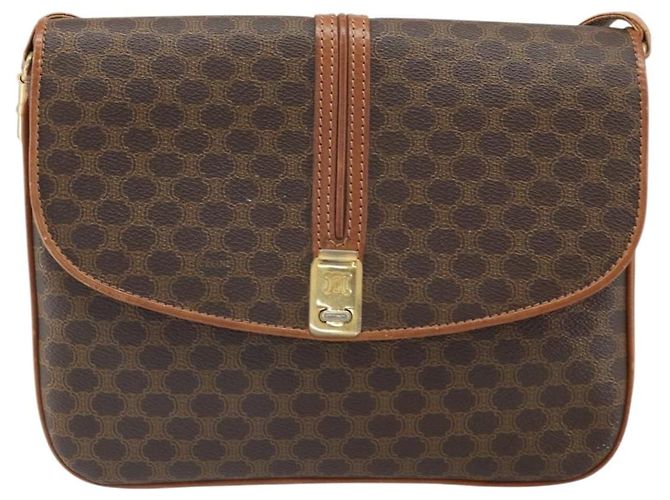 Céline Borsa a Spalla in Tela Macadam CELINE in Pelle PVC Marrone Oro Auth 172001 D'oro - vista 2