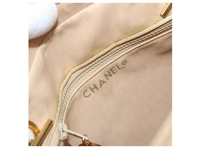 Borsa a spalla matelassé in pelle CHANEL con catena beige oro CC Auth 169546 D'oro - vista 15