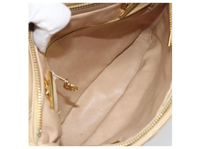 Borsa a spalla matelassé in pelle CHANEL con catena beige oro CC Auth 169546 D'oro - vista 16