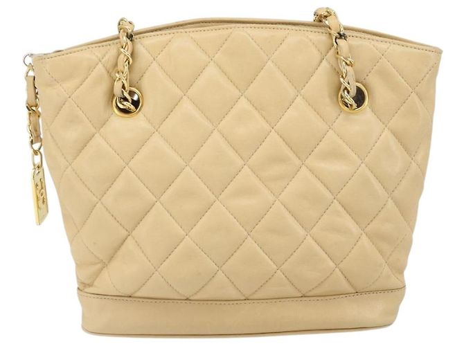 Borsa a spalla matelassé in pelle CHANEL con catena beige oro CC Auth 169546 D'oro - vista 2
