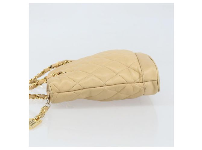 Borsa a spalla matelassé in pelle CHANEL con catena beige oro CC Auth 169546 D'oro - vista 5