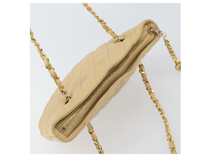 Borsa a spalla matelassé in pelle CHANEL con catena beige oro CC Auth 169546 D'oro - vista 6
