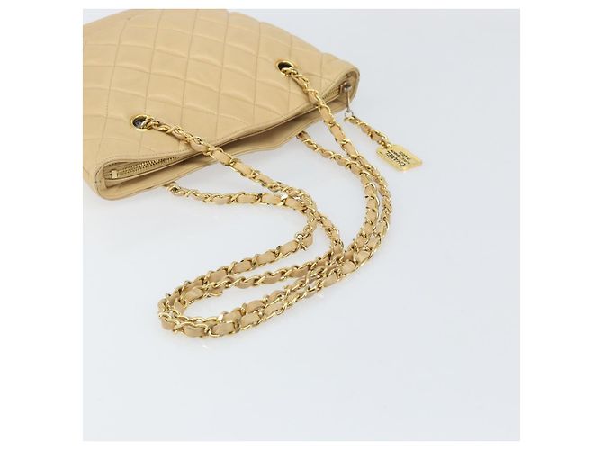 Borsa a spalla matelassé in pelle CHANEL con catena beige oro CC Auth 169546 D'oro - vista 7