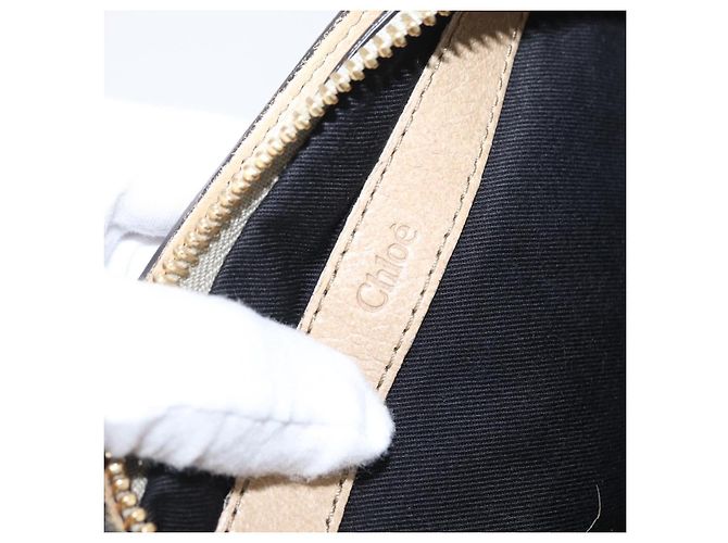 Chloé Chloe Etel Handtasche Leder 2-in-1 Beige Gold Auth BA10742 Golden - Ansicht 18
