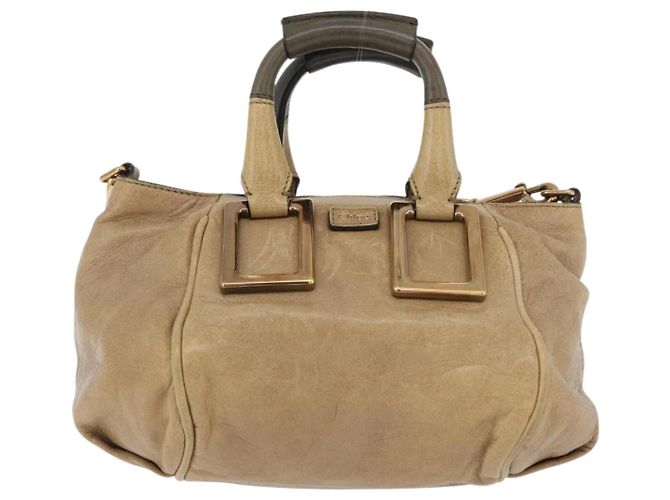 Chloé Chloe Etel Handtasche Leder 2-in-1 Beige Gold Auth BA10742 Golden - Ansicht 2