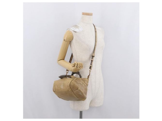Chloé Chloe Etel Handtasche Leder 2-in-1 Beige Gold Auth BA10742 Golden - Ansicht 24
