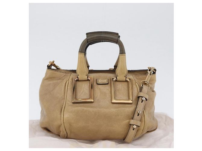Chloé Chloe Etel Handtasche Leder 2-in-1 Beige Gold Auth BA10742 Golden - Ansicht 25