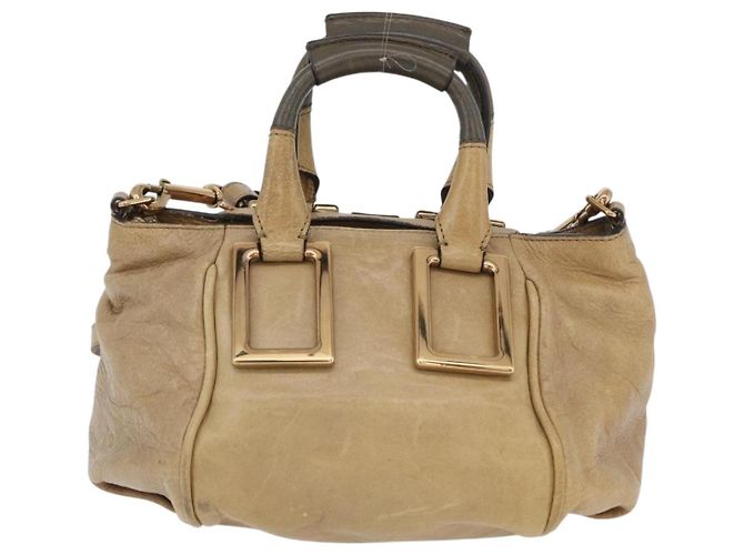 Chloé Chloe Etel Handtasche Leder 2-in-1 Beige Gold Auth BA10742 Golden - Ansicht 3