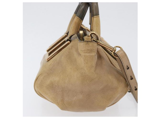 Chloé Chloe Etel Handtasche Leder 2-in-1 Beige Gold Auth BA10742 Golden - Ansicht 5
