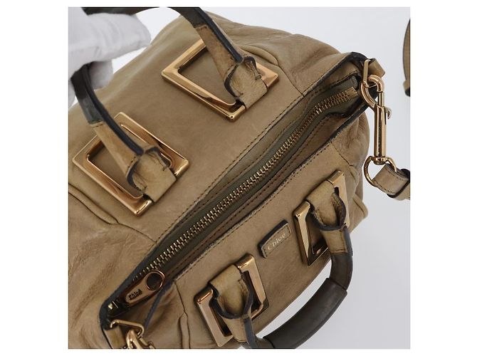 Chloé Chloe Etel Handtasche Leder 2-in-1 Beige Gold Auth BA10742 Golden - Ansicht 6