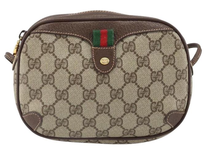 Gucci Borsa GG Supreme Web Sherry Line in PVC beige e oro 156 02 066 Auth 171353 D'oro - vista 2