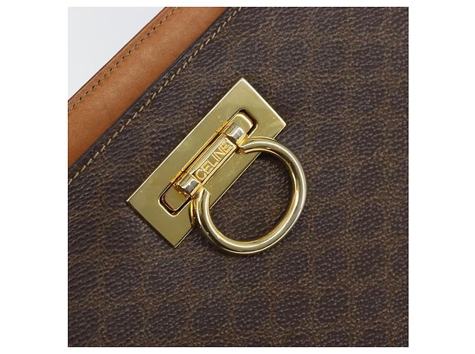 Céline Borsa a Spalla in Tela Macadam CELINE in Pelle PVC Marrone Oro Auth 171609 D'oro - vista 14