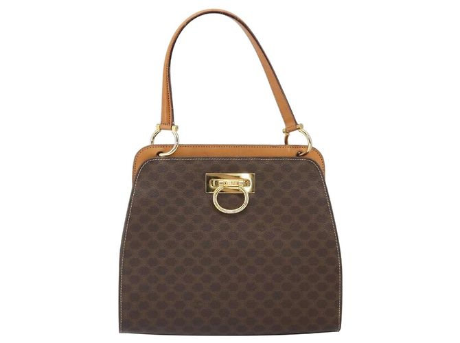 Céline Borsa a Spalla in Tela Macadam CELINE in Pelle PVC Marrone Oro Auth 171609 D'oro - vista 2