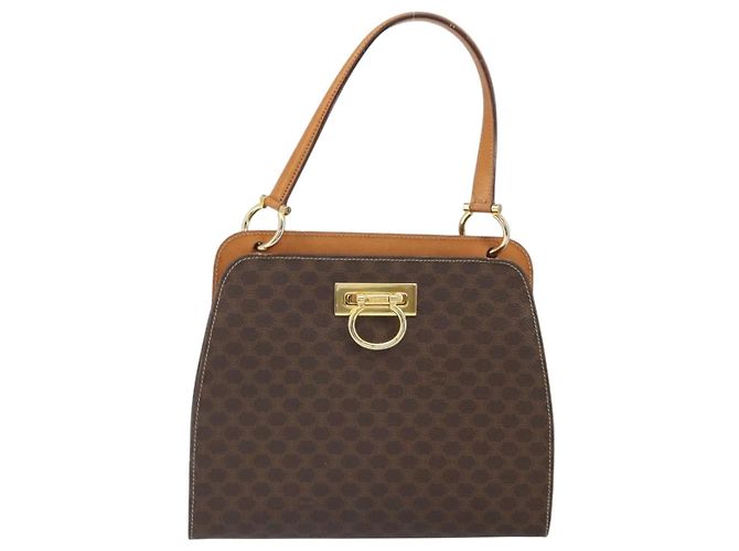 Céline Borsa a Spalla in Tela Macadam CELINE in Pelle PVC Marrone Oro Auth 171609 D'oro - vista 3
