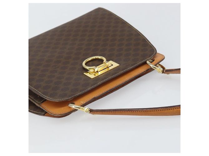 Céline Borsa a Spalla in Tela Macadam CELINE in Pelle PVC Marrone Oro Auth 171609 D'oro - vista 6