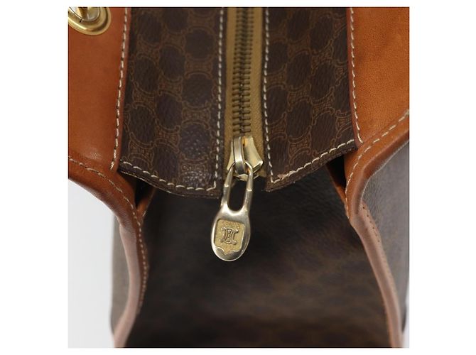 Céline Bolso de mano de lona Macadam CELINE en cuero PVC marrón dorado Auth 171069 Castaño - vista 14